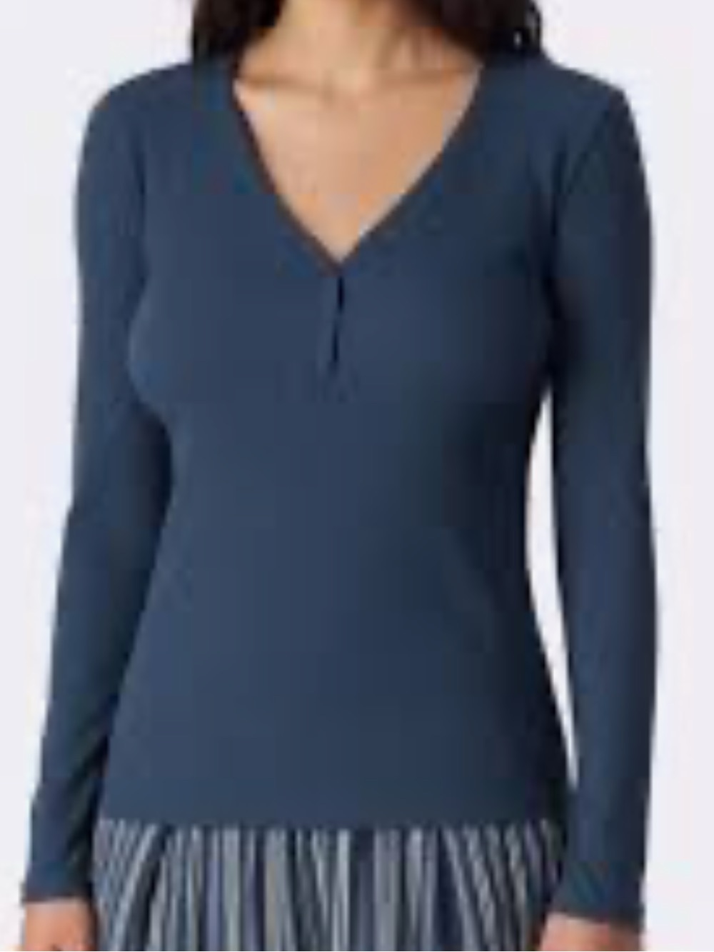 American Eagle Outfitters Deep Slate Blue Long-Sleeve V-Neck Top